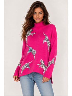 SHEIN Pink Dalmatian Dog Sweater Mock Neck Oversized Dopamine Preppy Y2K Knit M